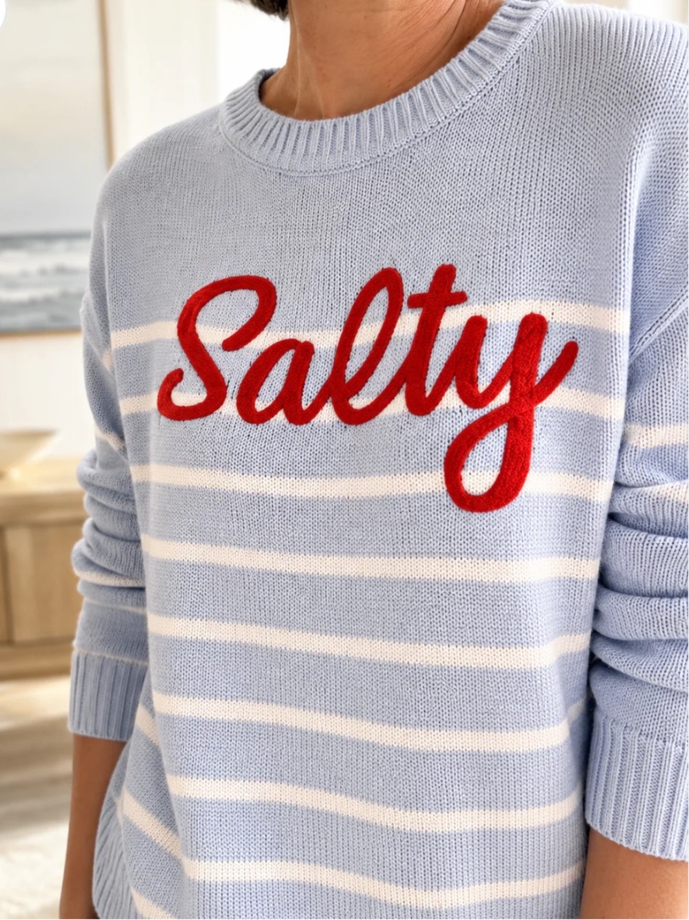 'Salty' Striped Light Blue Sweater